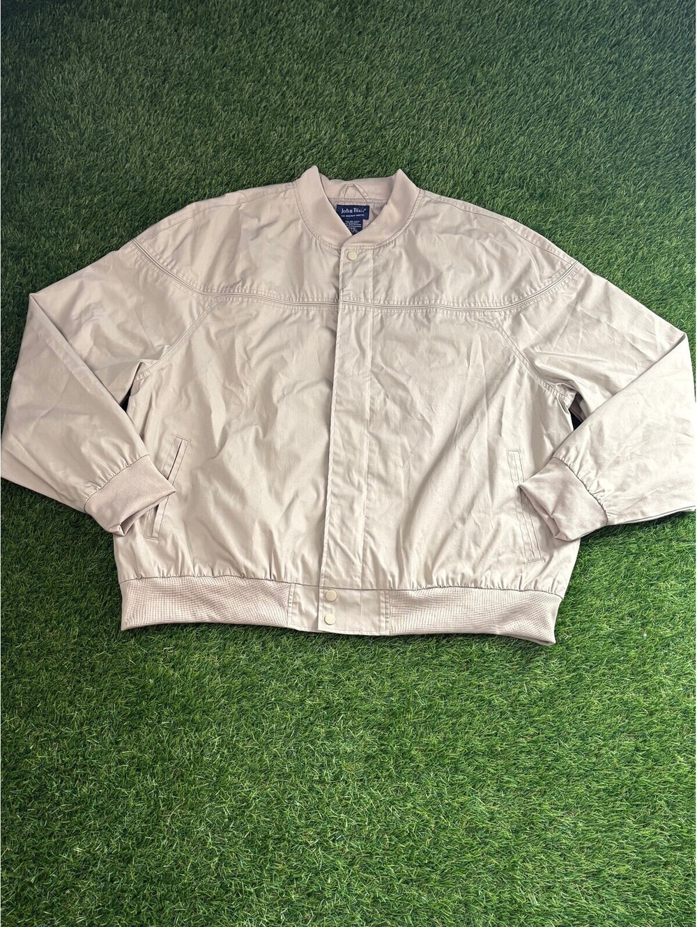 John Blair Beige Cotton Polyester Bomber Jacket, Men's 2XL